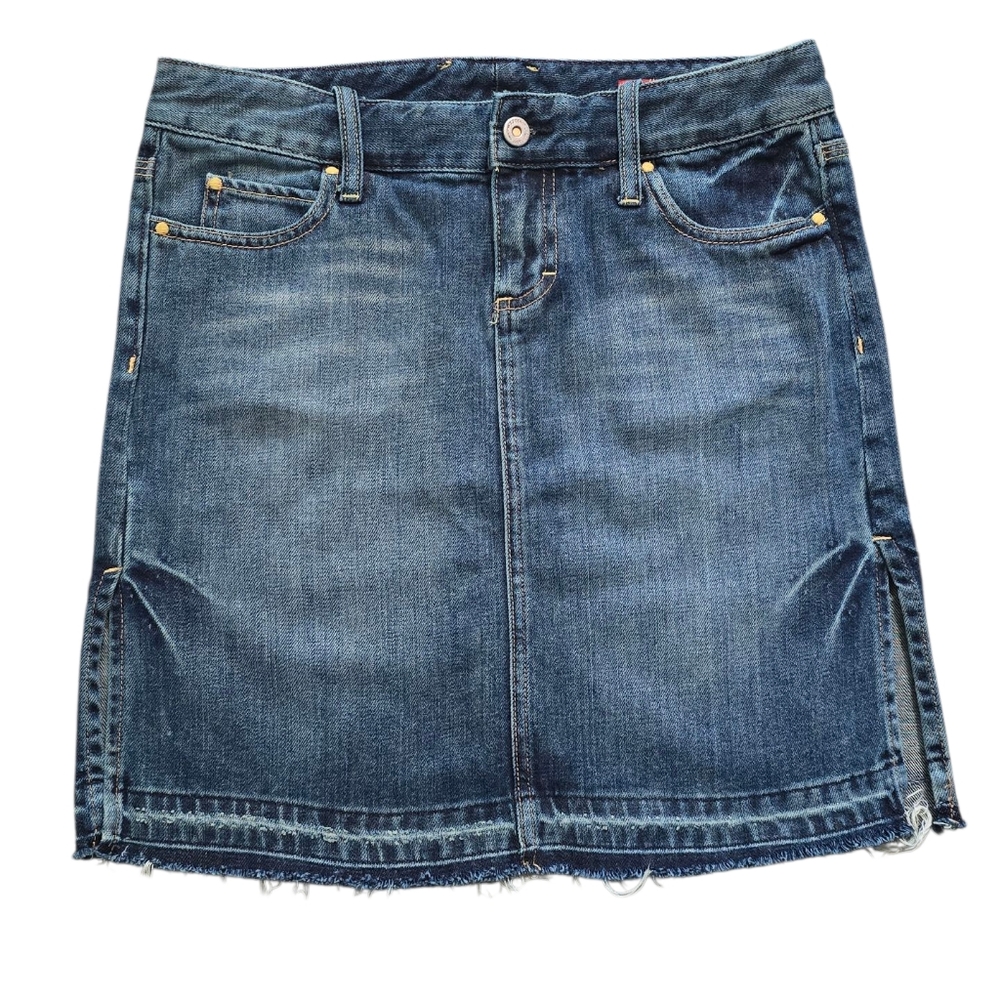 Y2K Denium Laboratory Women's 90's X2 Midi Dark Wash Denium Skirt.